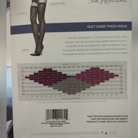 Hanes Silk Reflections Lace Top Sandalfoot Thigh-Hi Jet Black Stocking - Picture 3 of 8